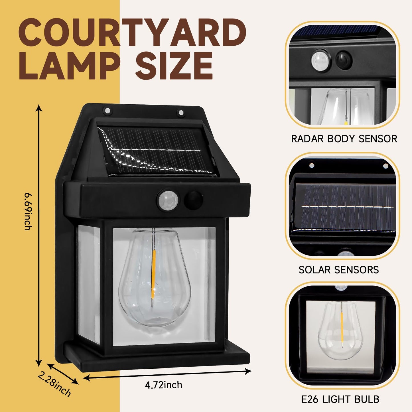 Solar Lights Outdoor Waterproof - 3 Mode Dusk to Dawn Motion Sensor Security Lights, 1800mAh Solar Powered Wall Lights for Yard Garden Fence, Patio