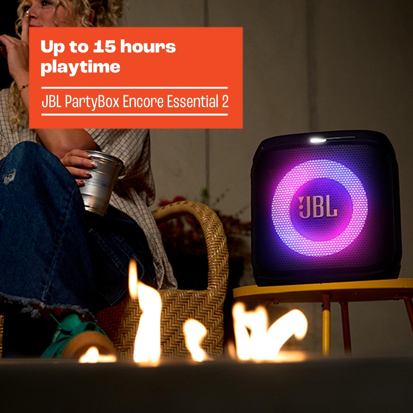 JBL PartyBox Encore Essential 2 - Portable Battery-Powered Party Speaker with AI Sound Boost, Up to 15 Hours of Play time, IPX4 Splash Proof,