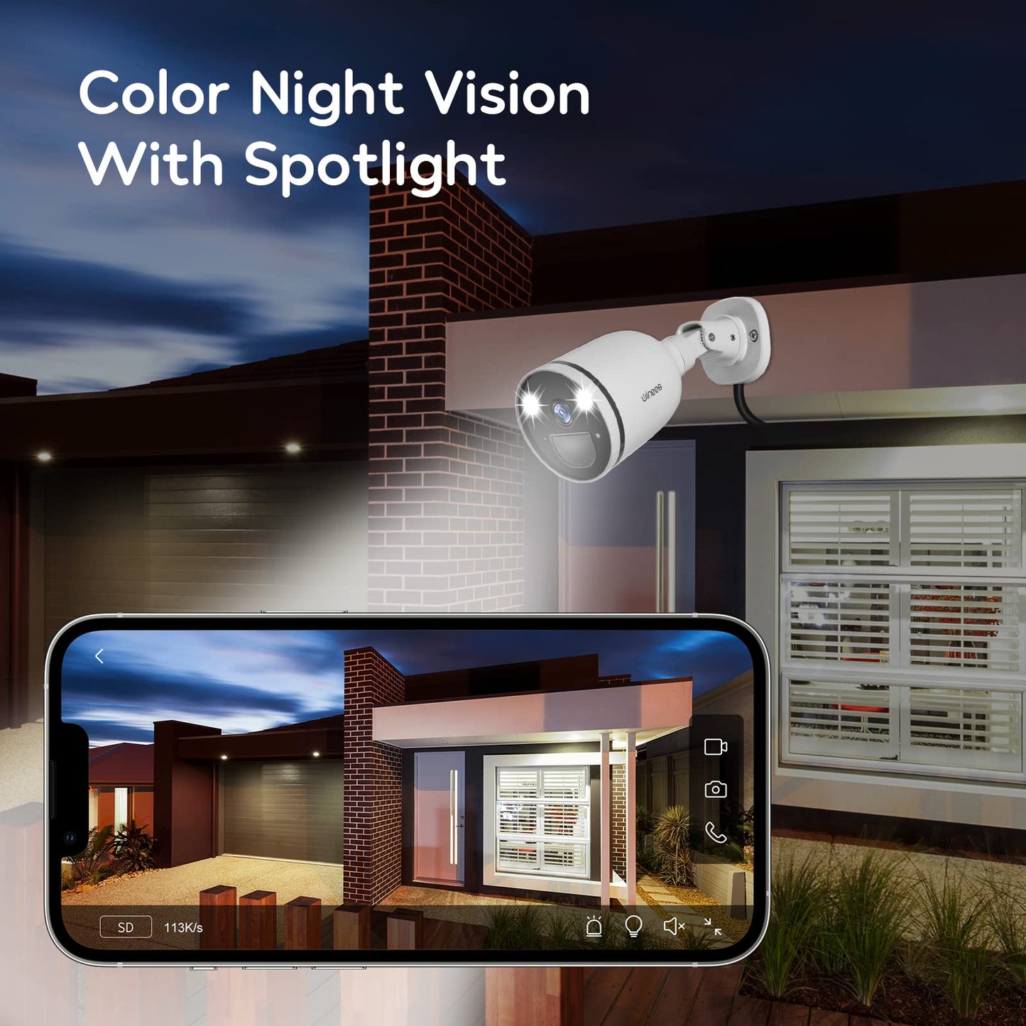 winees 2.4/5 GHz Outdoor Security Camera, 4MP Metal Base WiFi Camera for Home Security, Color Night Vision with Spotlight, Person/Vehicle/Package