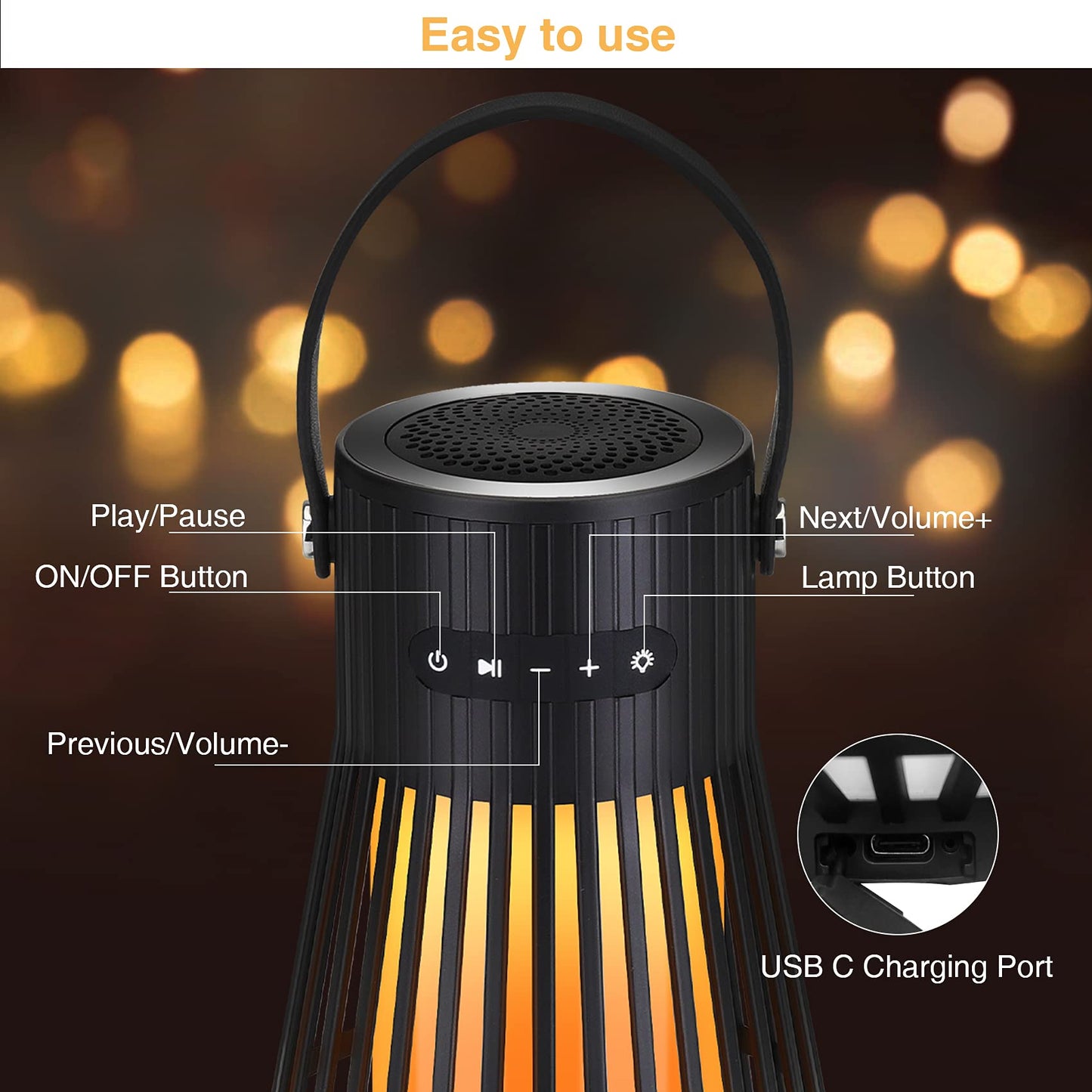 Outdoor Bluetooth Speaker with Flame Atmosphere, Led Waterproof Wireless Torch Speaker, Stereo Sound, Cool Gadgets for Camping, Yard, Party, Home