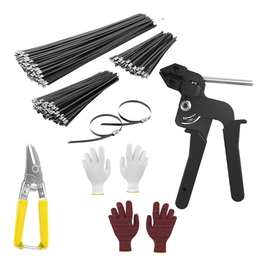 Stainless Steel Zip Ties Kit, 300 PCS - 11.8", 8", 6" 304 Epoxy Coated Metal Cable Ties with Gun, Scissors, Tie Remover, Gloves, Storage Bag