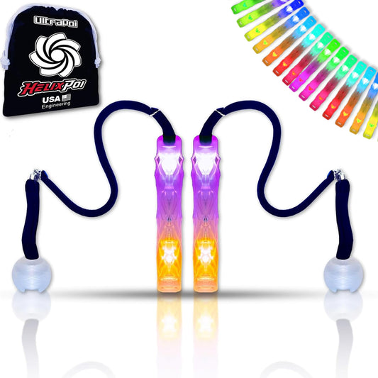 UltraPoi HelixPoi Set - Helix Poi w/Non-LED Knob Handles - 70+ Brilliant Color Modes & Patterns - LED Poi Glow Stick Lights w/Soft Durable Cases &…