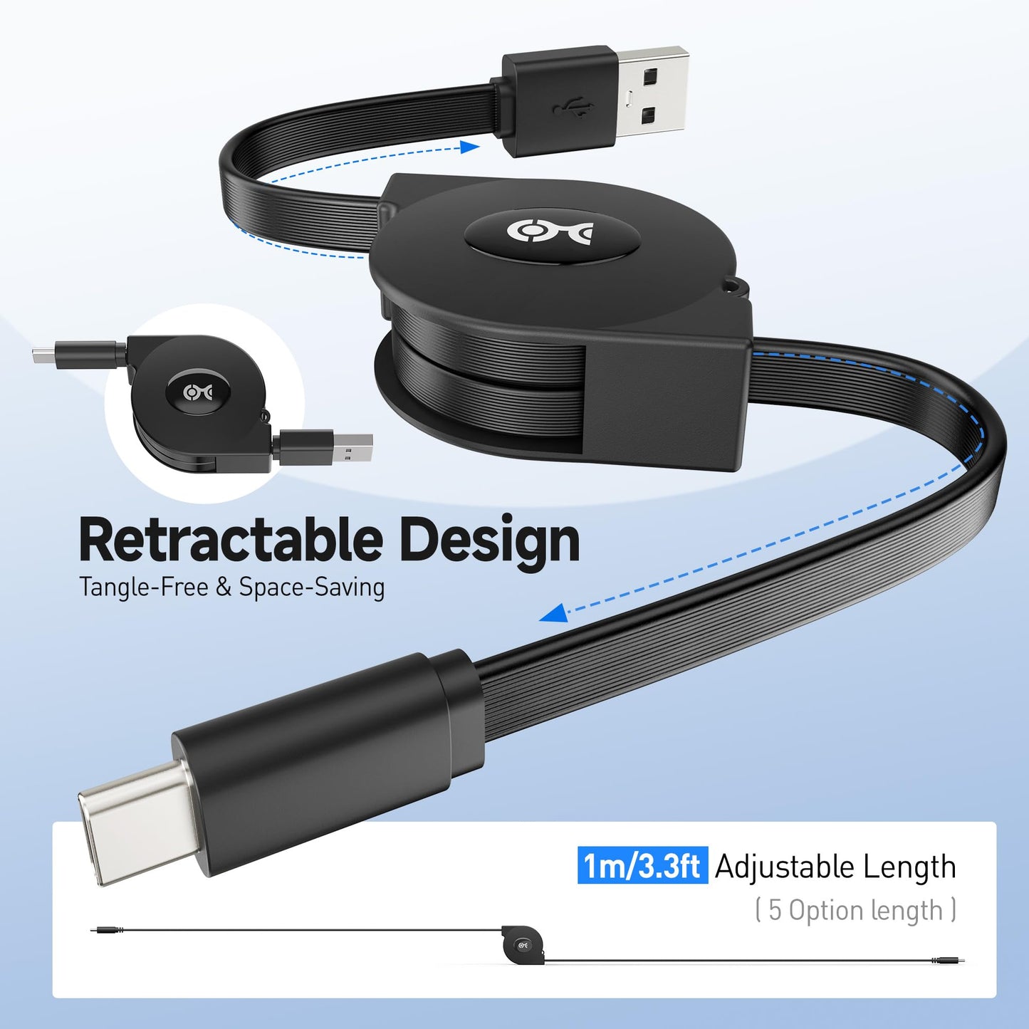 Cable Matters Short Retractable USB C Cable 1m (Retractable USBC to USBA, USBC to USB Cord, iPhone 15 Charger Cable) Compatible with iPhone 15 Pro Max