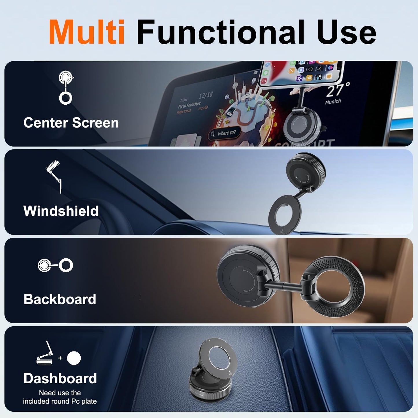 Bawyot Car Phone Holder Mount Magsafe [ Strongest Suction & Magnetic] Ultra Vacuum Suction Cup 360° Rotation Car Mount, Cell Phone Holders for All