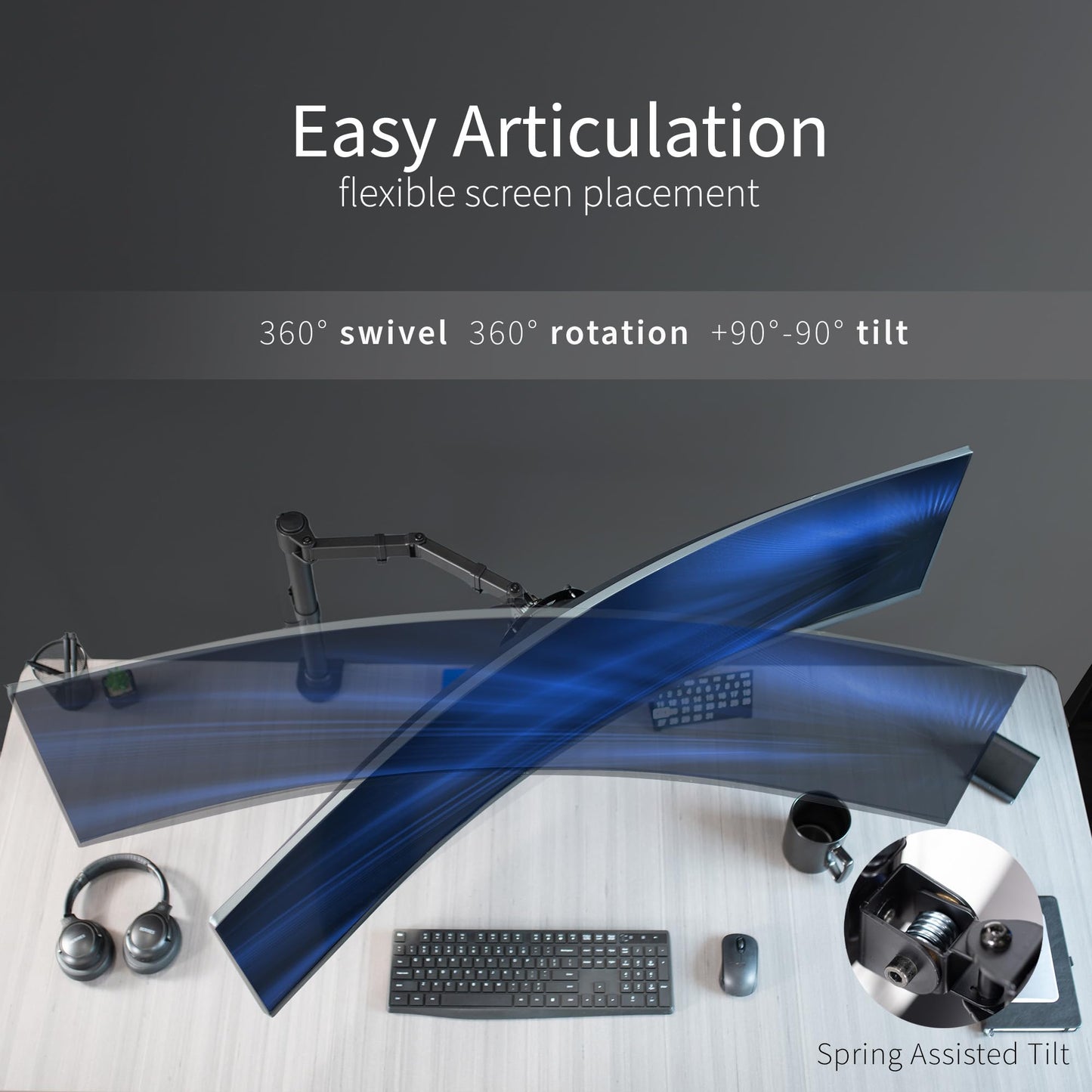 VIVO Single Large Monitor Arm Desk Mount, Holds Screens up to 45 inch Ultrawide, Fully Adjustable Stand with C-Clamp and Grommet Base, VESA 75x75mm or