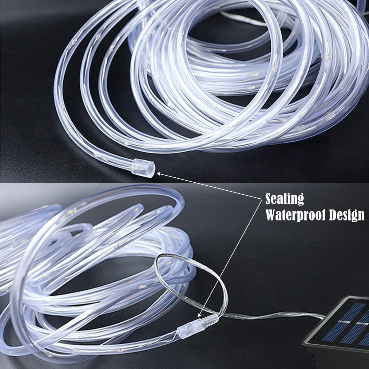 RUICHEN Solar Rope Lights Outdoor String Lights, 16.5 Ft 50 LED Tube Light Waterproof Copper Wire Fairy Lights for Garden Fence Yard Christmas Wedding