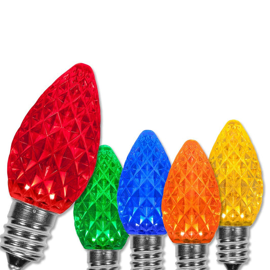 Wintergreen Lighting OptiCore C7 LED Bulbs - 25 Pack Heavy Duty Premium Outdoor Lights, Multicolor Faceted, E12 Base