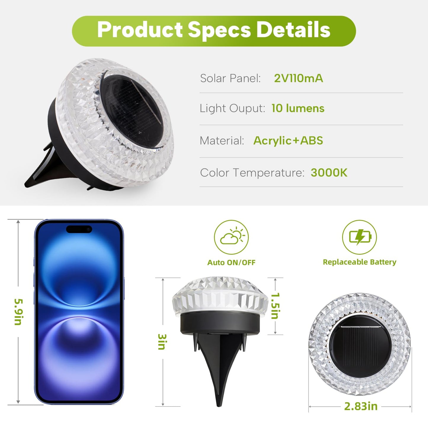 Solar Deck Lights Outdoor - IP67 Waterproof Solar Driveway Dock Lights, 12PK Solar Pthway Lights, Outdoor Warning Step Lights for Driveway Sidewalk