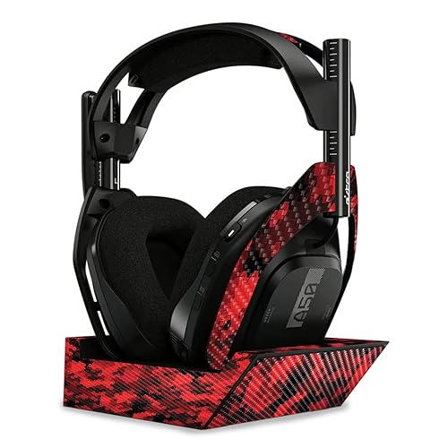 MightySkins Carbon Fiber Skin Compatible with Astro A50 Wireless Headphones + Base Station (Gen 4) - Red Hexa Camo | Protective, Durable Textured…