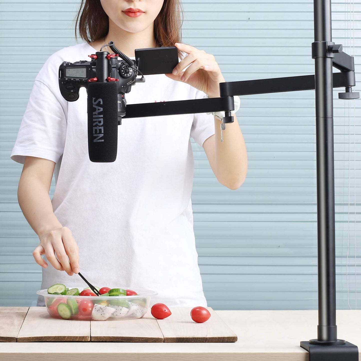 ULANZI Camera Desk Mount Stand with Flexible Arm, Overhead Mount, Articulated Arm with 360° Rotatable Ball Head, Aluminum Desk Mounting Stand for Ring