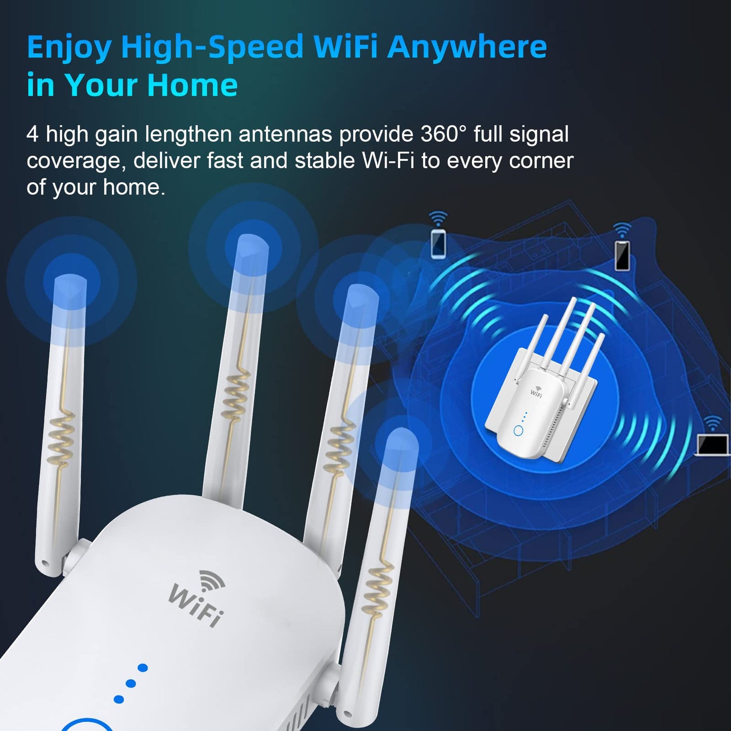 2024 WiFi Extender,WiFi Extender Signal Booster,WiFi Repeater 1200Mbps 2.4GHz & 5GHz Dual Band,Internet Wireless Booster,One Ethernet Port