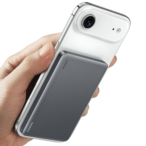 RORRY for Magsafe Portable Charger, [0.3" Ultra Slim] Magnetic Power Bank,[Alloy-Made] 5000mAh Wireless Portable Charger, USB C Battery Pack 18W Fast