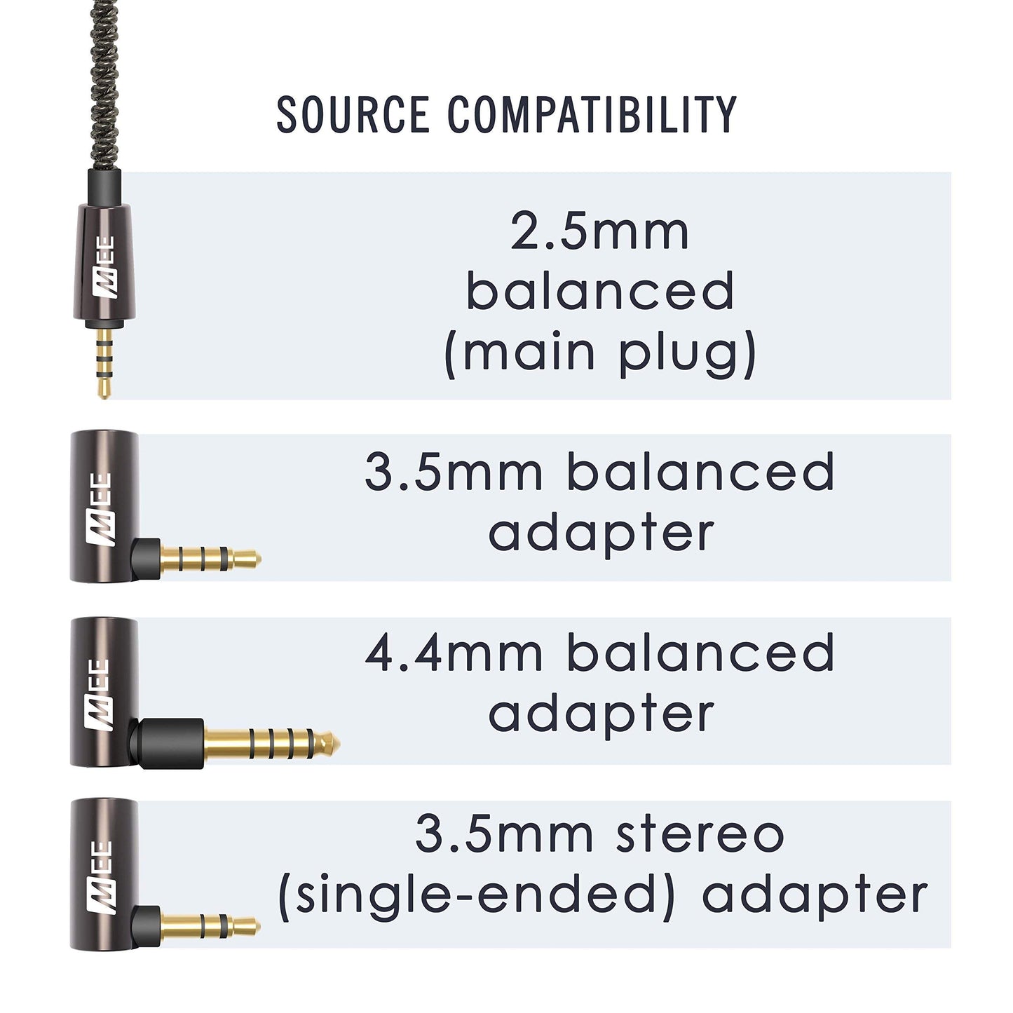 MEE audio Universal MMCX 2.5mm Balanced Audio Cable with 3.5mm Balanced, 4.4mm Balanced, and 3.5mm Stereo Adapter Set for Astell&Kern, FiiO, Sony…