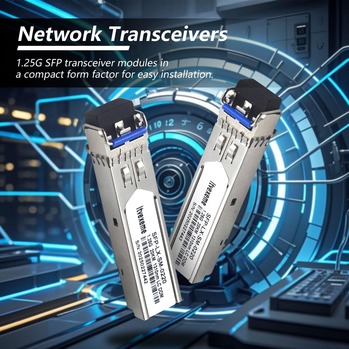 4 Pack 1.25G SFP Network Transceiver Module, 1000Base-LX Single Mode, 1310nm SMF, 20km, for Router, Network Card, Switch, Firewall etc