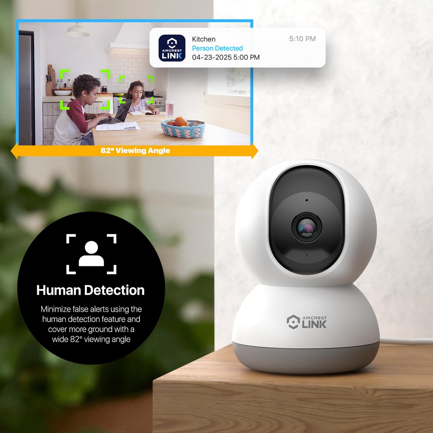 Amcrest Link 4MP WiFi Camera Indoor, Human Detection, Motion-Tracking, w/ 2-Way Audio, Pan/Tilt Wireless IP Camera (Wired Power), 30ft Night Vision