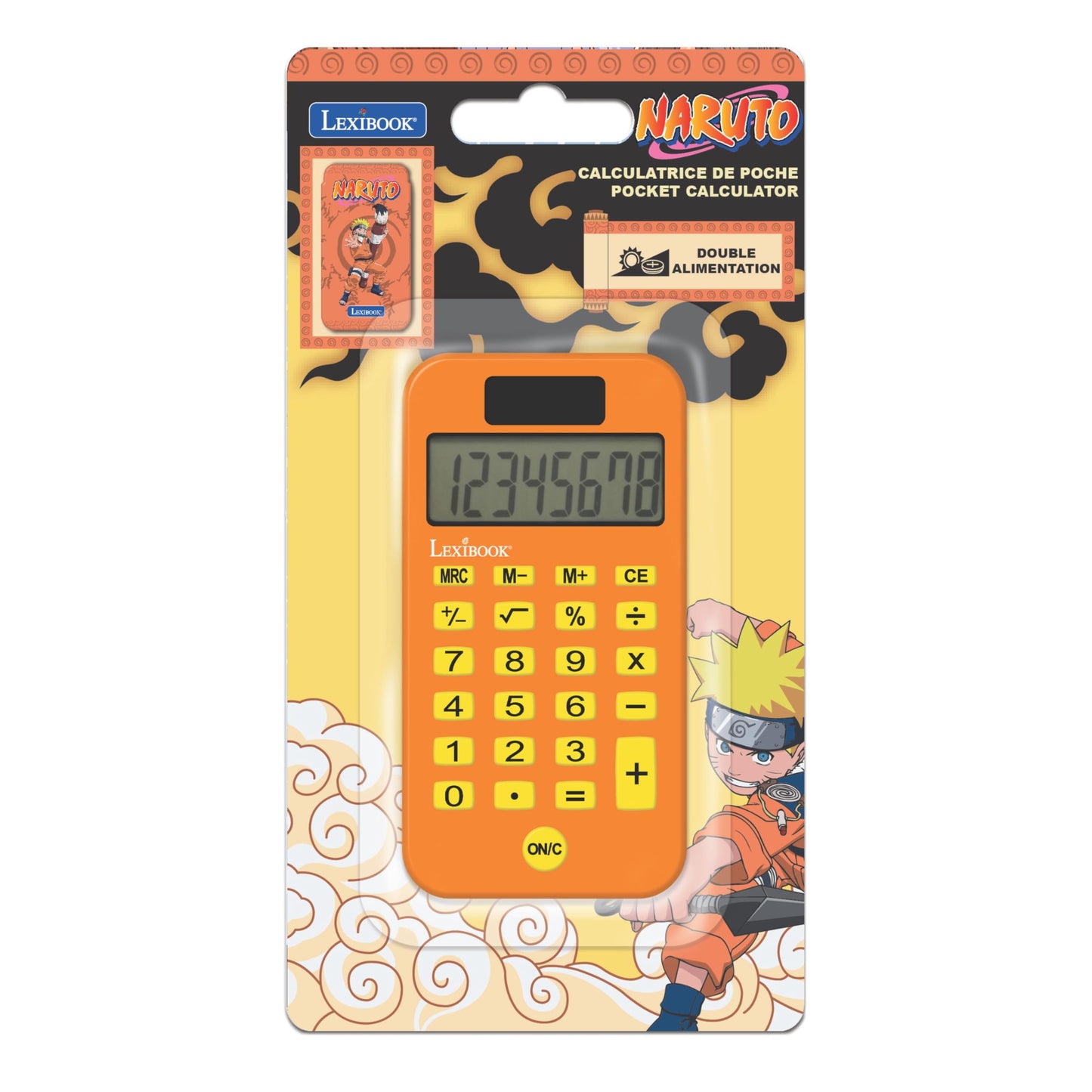 Lexibook, Naruto, Pocket Calculator with Protection Cover, Conventional and Advanced Calculator Functions, Battery and Solar-Powered, Orange, C45NA