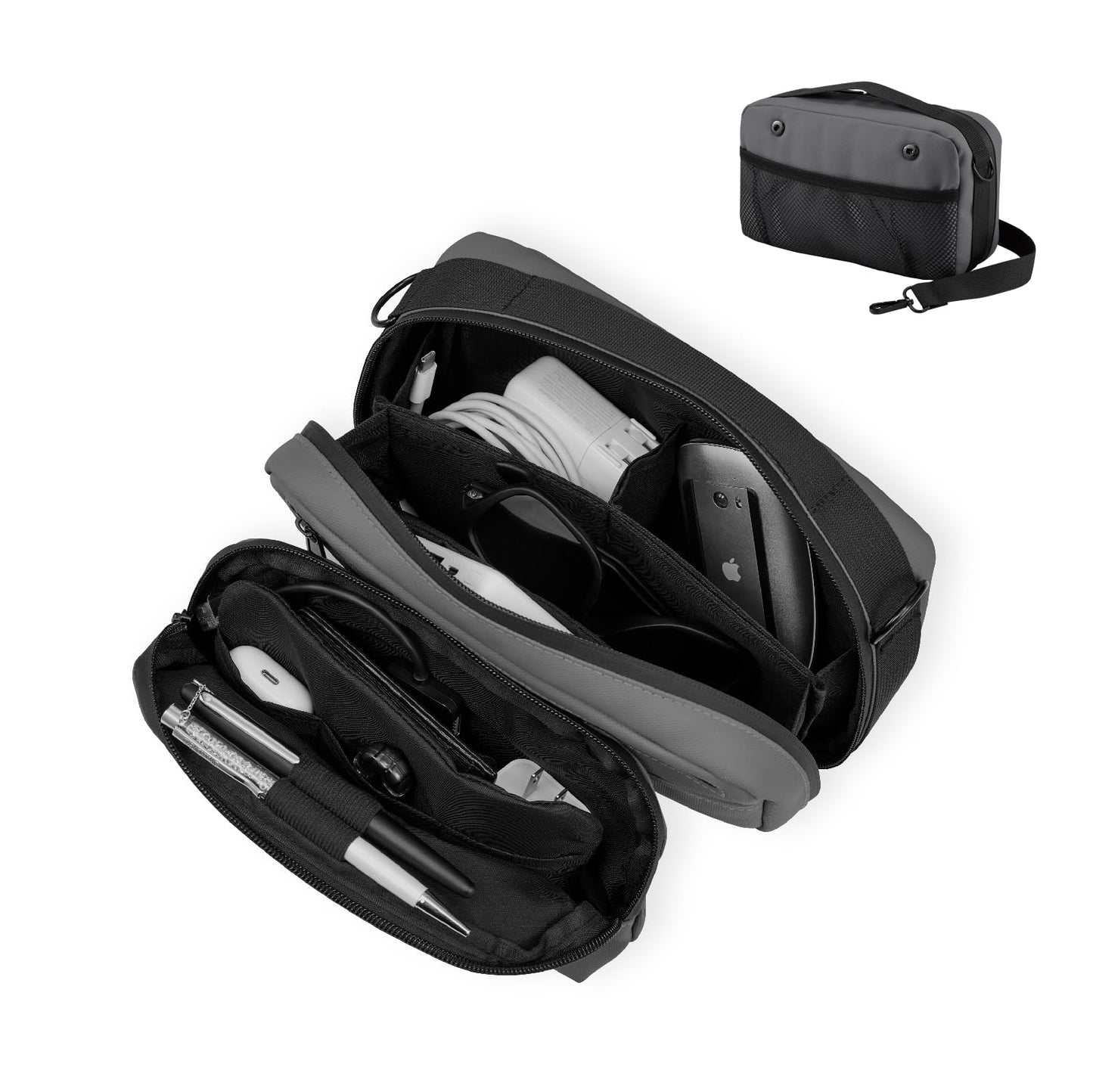 AZG GO Travel Organizer Pouch Electronic Accessories Carry Case Waterproof Double Layers All-in-One for Cord, Phone, Airpods, USB Flash Drive for Men