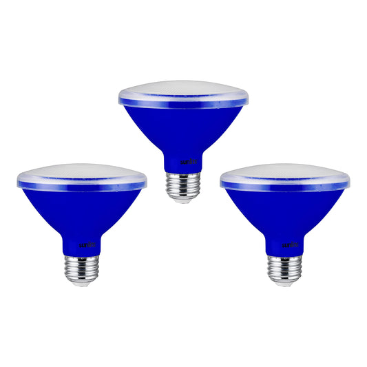 Sunlite 40239 LED PAR30 Short Neck Colored Recessed Light Bulb, 8 Watt (75W Equivalent), Medium (E26) Base, Floodlight, ETL Listed, Blue, 3 Count