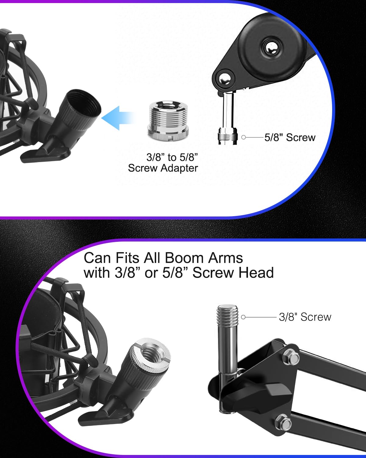 Boseen Universal Microphone Shock Mount, Mic Clip Holder for Diameter 47mm-53mm Mic Anti Vibration Adjustable High Isolation Shock Mount