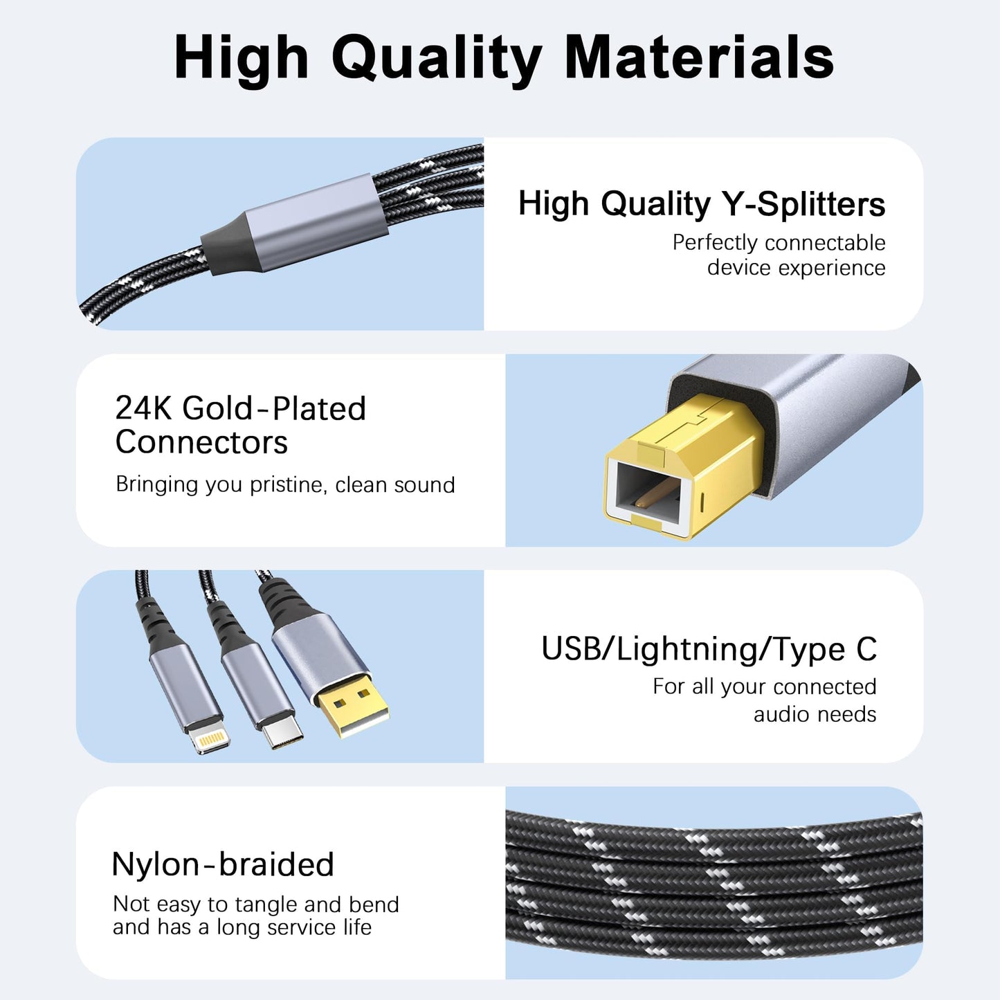 DCNETWORK Printer Cable,USB C&USB-A to USB-B Cable?High Speed Nylon Braided Scanner Printer Cord for HP Dell Epson Brother Lexmark Xerox Samsung Piano