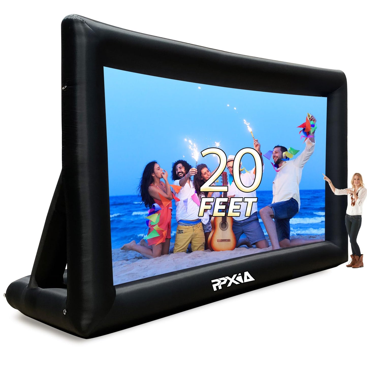 PPXIA Inflatable Movie Screen Outdoor Projector Screen for Outside 20ft, Blow Up Screens Front and Rear Projection with Air Blower, Best for Movie
