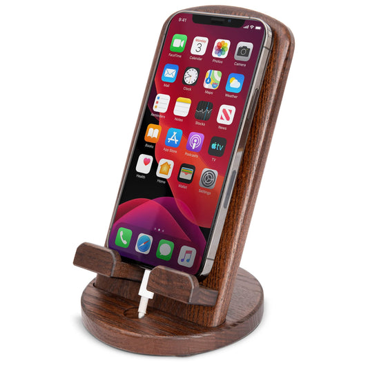 TESLYAR Wood Cell Phone Stand - Elegant Phone Holder for Nightstand & Desk | Portable Office Gift for Men, Dad & Husband | Compatible with iPhone