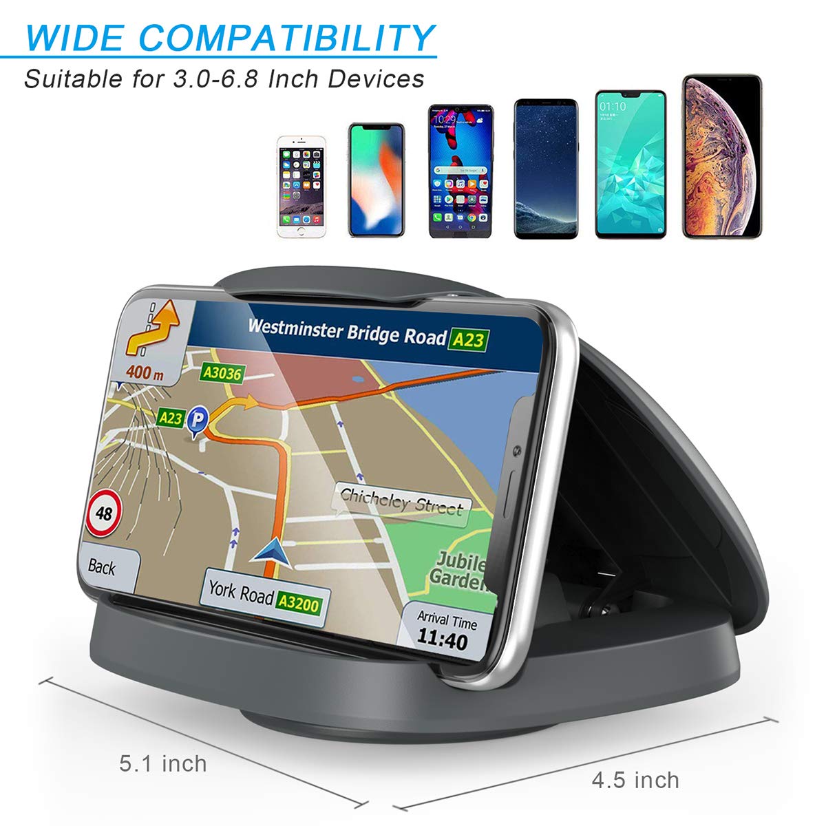 Tophot Car Phone Mount, Cell Phone Holder for Car : Vertical Horizontal Car Phone Holder with 360° Rotate Detachable Strong Sticky Base, Compatible