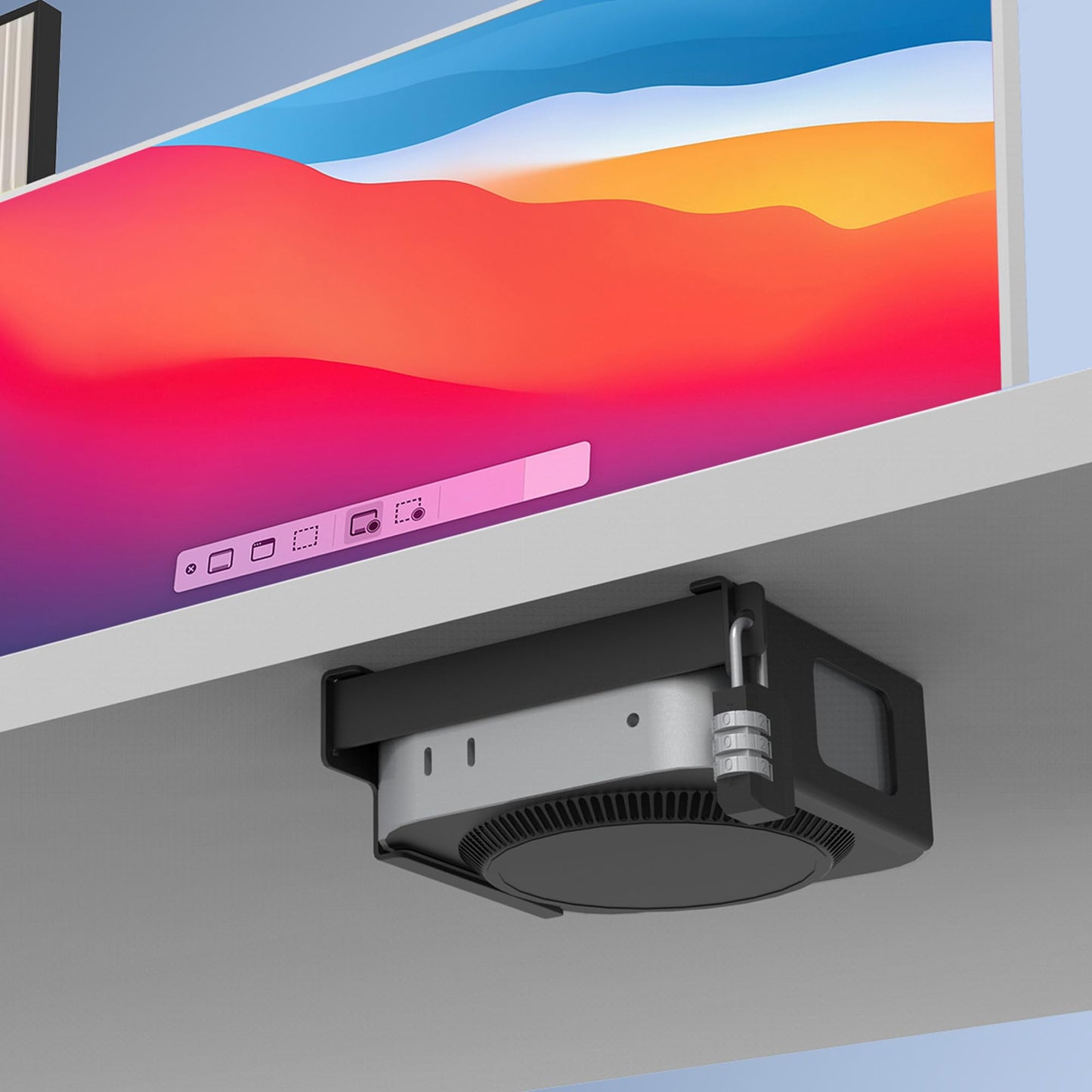 Bylitco Under Desk Mount for Mac Mini M4/M4 Pro | Anti-Theft Metal Bracket with Password Lock & Protective Padding |VESA-Compatible Hidden