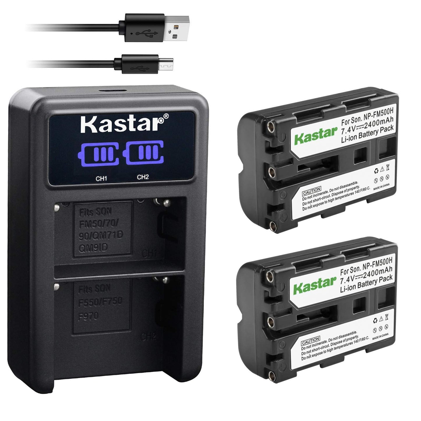 Kastar Battery X2 & LCD Dual Charger for Sony NP-FM500H Alpha SLT A57 A58 A65 A77 A99 A77V A77II DSLR-A100 A200 A350 A450 A500 A550 A700 A850 A900