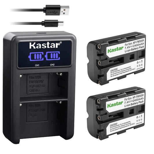 Kastar Battery X2 & LCD Dual Charger for Sony NP-FM500H Alpha SLT A57 A58 A65 A77 A99 A77V A77II DSLR-A100 A200 A350 A450 A500 A550 A700 A850 A900
