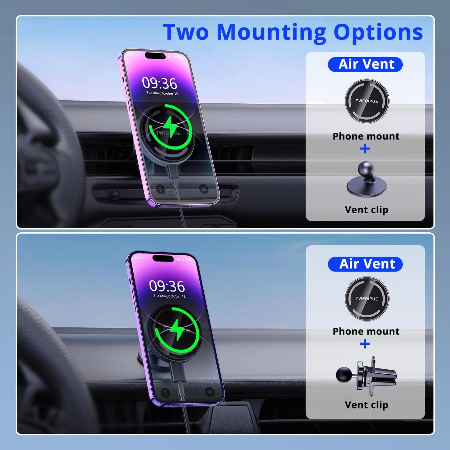 Magnetic Wireless Car Charger Mount Compatible with Magsafe iPhone14 /iPhone 13/ iPhone 12/12 Mini/12 Pro/12 Pro Max, 15W Fast Charging Air Vent