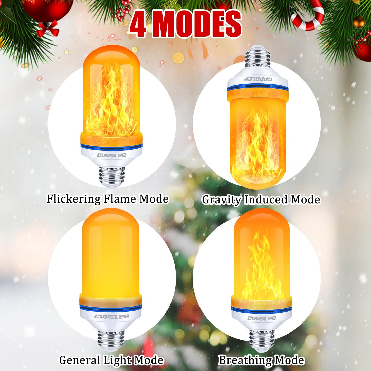 CPPSLEE Upgraded Flame Light Bulbs, 4 Modes Flickering Light Bulbs, E26 Base Fire Flame Bulb for Halloween Decorations Outdoor, Christmas Lights Patio