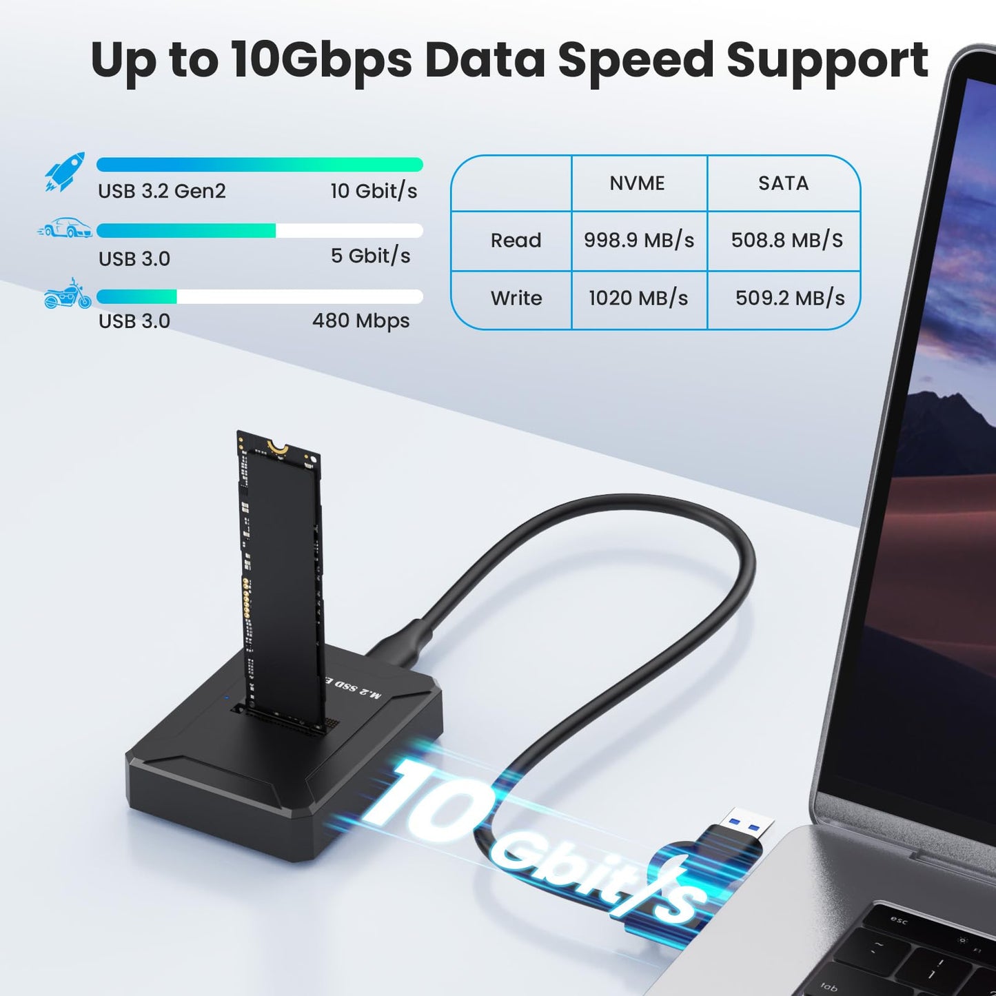 YiNVRE M.2 SATA & NVMe to USB Reader Adapter, Tool-Free NVMe Docking Station for M.2 PCIe NVMe and SATA NGFF SSD Reader, Size for 2280 2260 2242 2230