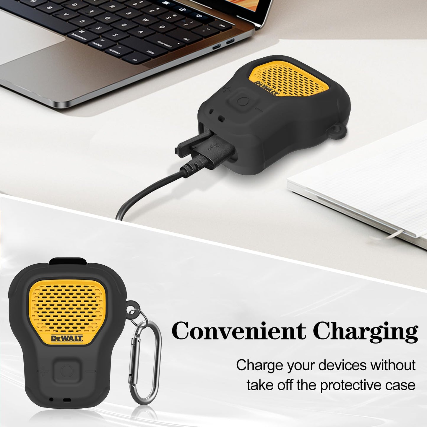 POZCIS Silicone Case for DEWALT Wearable Bluetooth Speaker Case Cover, Small Lightweight Anti-Scratch Portable for Speaker Dewalt Case with Carabiner