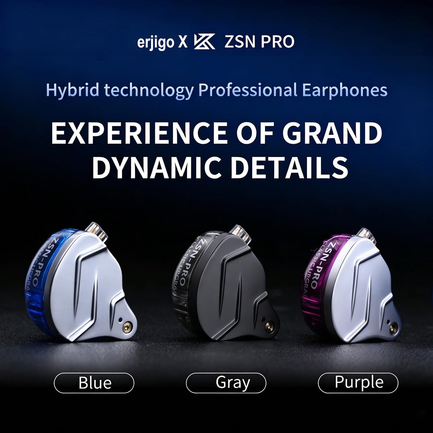 erjigo KZ ZSN Pro Dynamic Hybrid Dual Driver in Ear Earphones Detachable Tangle-Free Cable Musicians in-Ear Earbuds Headphones (Gray Without Mic)