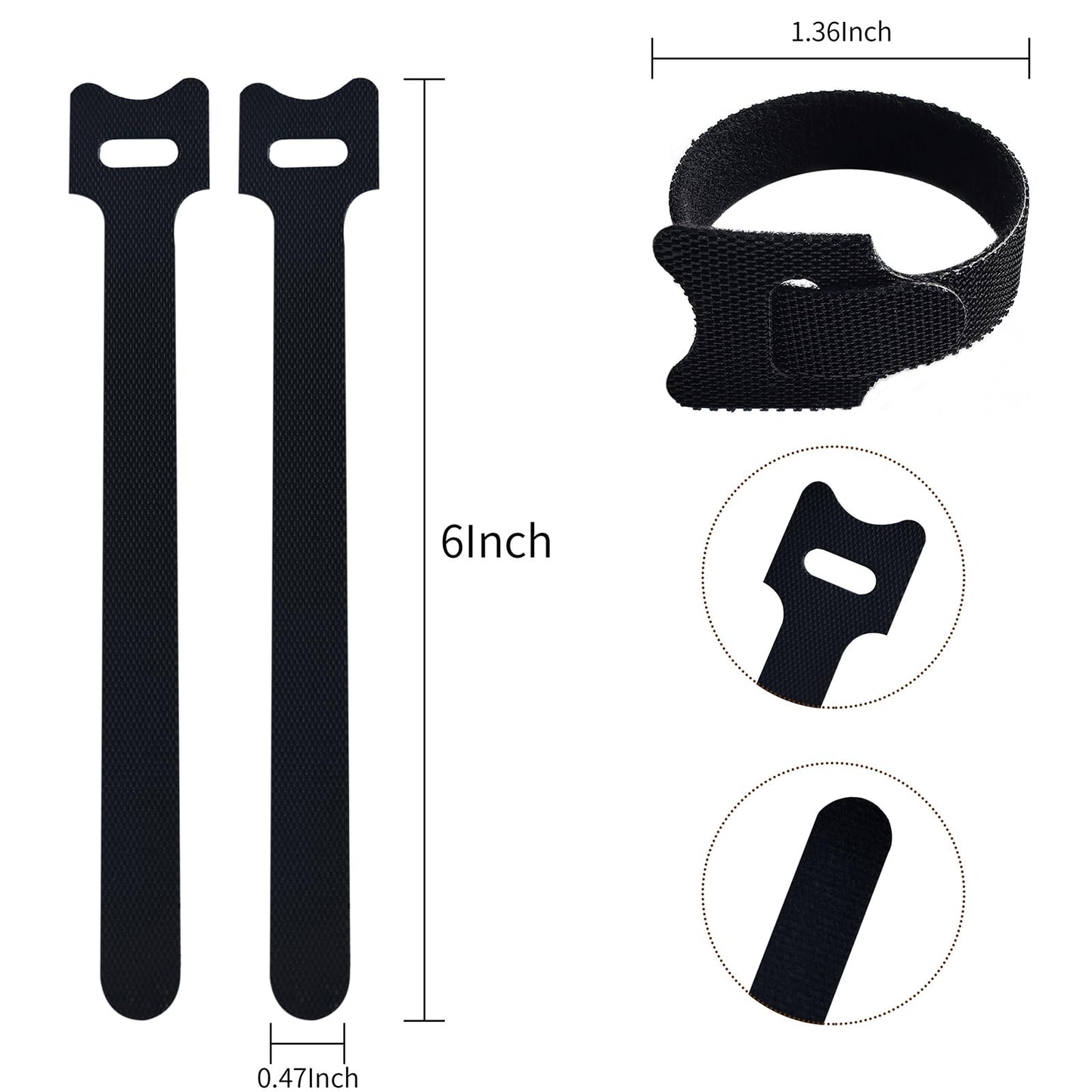6 Inches Black Reusable Cable Ties,Multi-purpose Adjustable Cord Straps, Cable Organizer,Cord Wrap and Hook Loop Cords Management,Adjustable Cord Ties