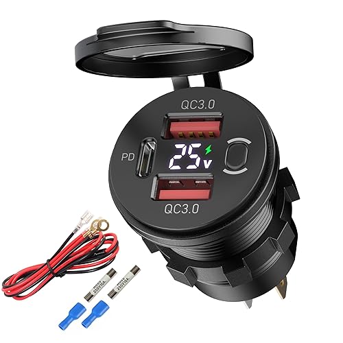 NEAWO USB Outlet 3 Port Car Charger, USB C Car Charger Quick Charge, PD & QC USB Port for Car, USB C Cigarette Lighter Replacement 12V-24V Socket