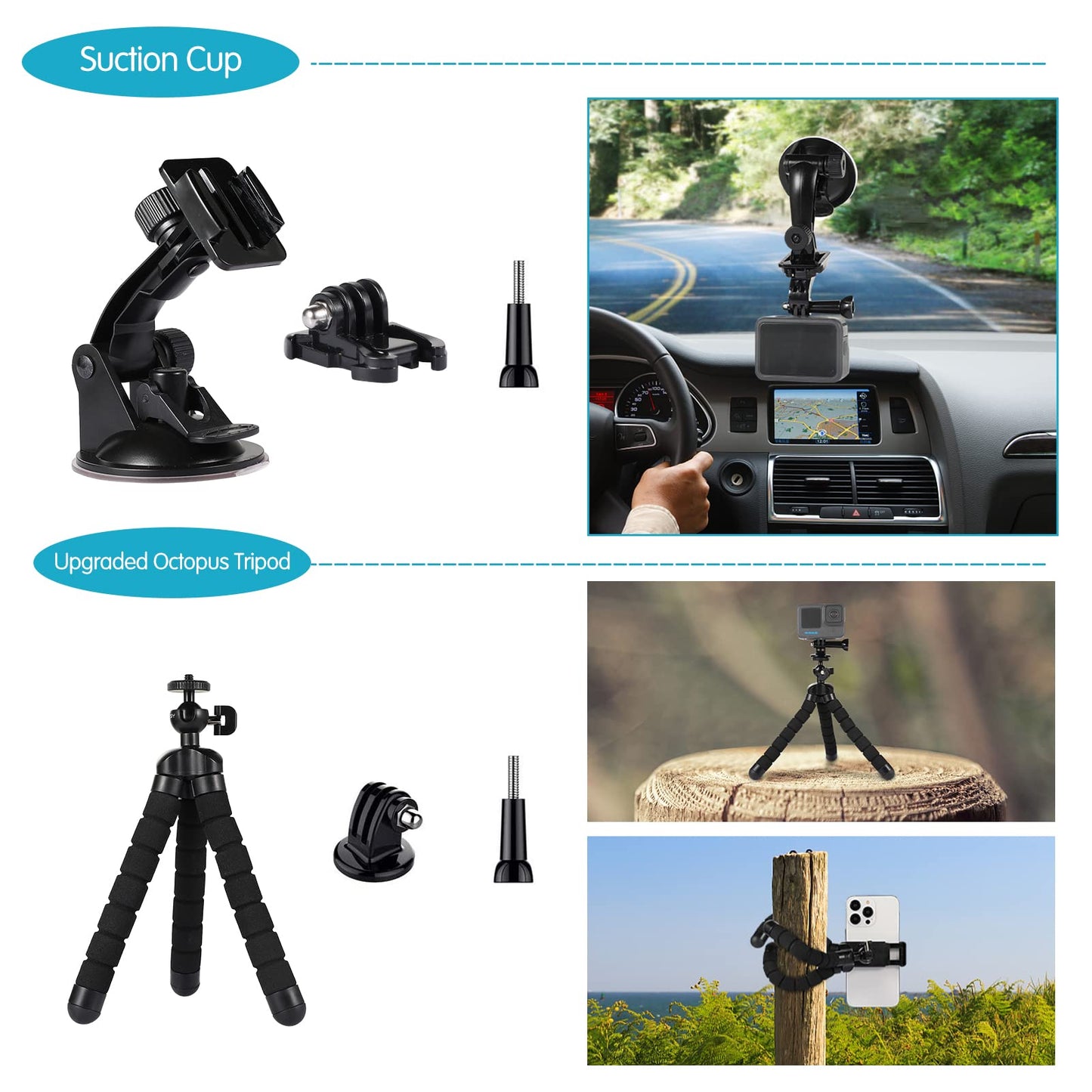 Kuptone Action Camera Accessory Kit for GoPro Hero 11/10/9/8/7/6/5, Insta360, DJI Osmo Action, AKASO (KPE-075)