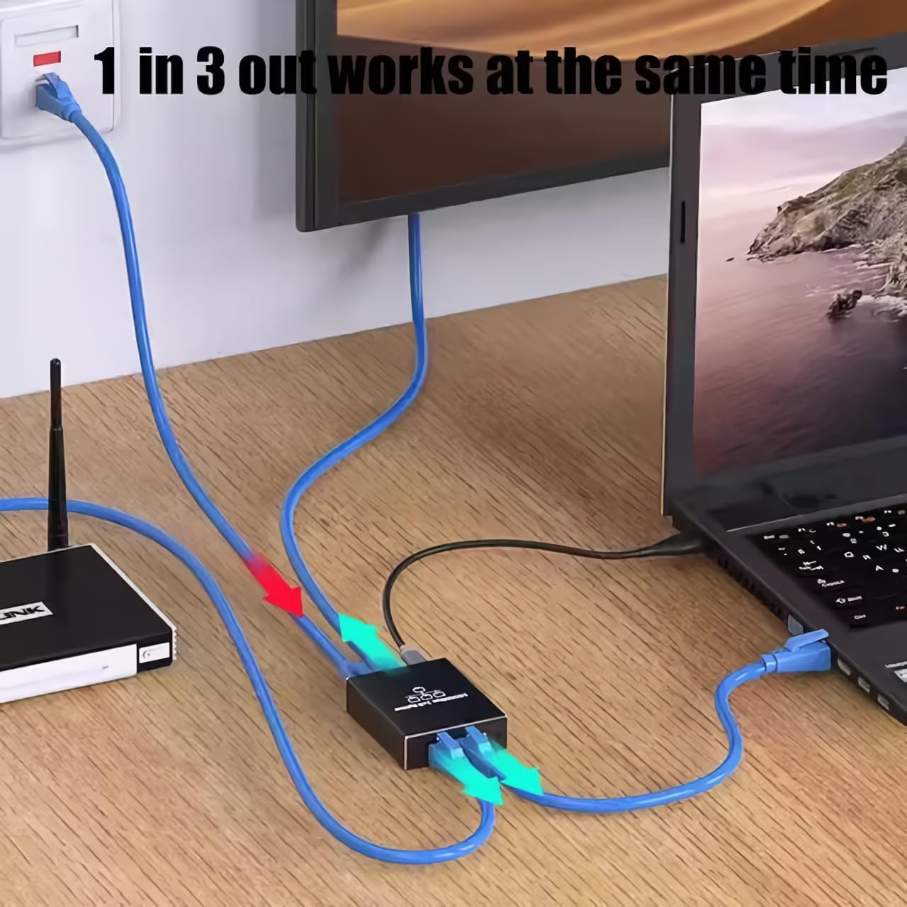 Aimery Ethernet Splitter High Speed Gigabit, 1000Mbps Ethernet Splitter 1 to 3[3 Devices Simultaneous Networking], RJ45 Splitter Adapter with USB