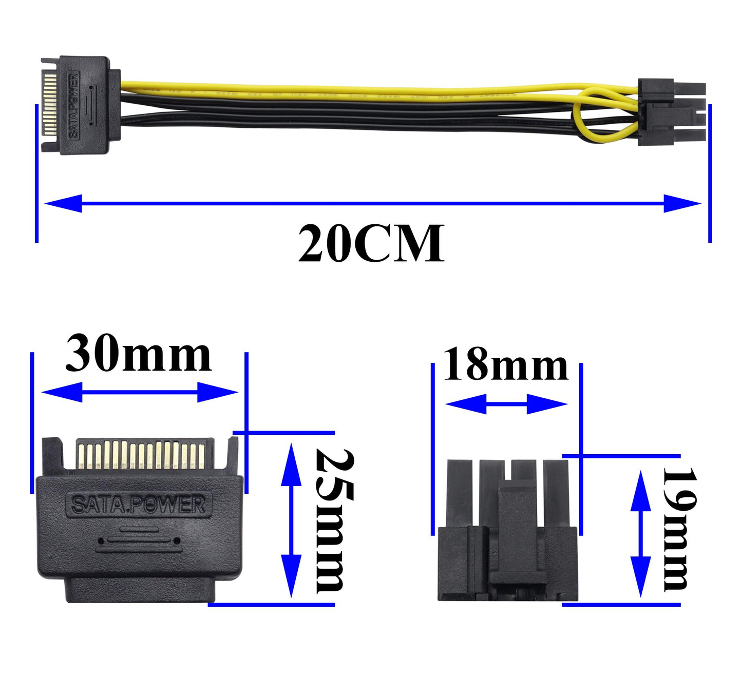 zdyCGTime 2 Pack 15-Pin SATA Male to 8 Pin (6+2 Pin) PCI-Express Female Video Card Power Adapter Cable (6+2Pin) 8 Pin PCI-E Female to Male SATA