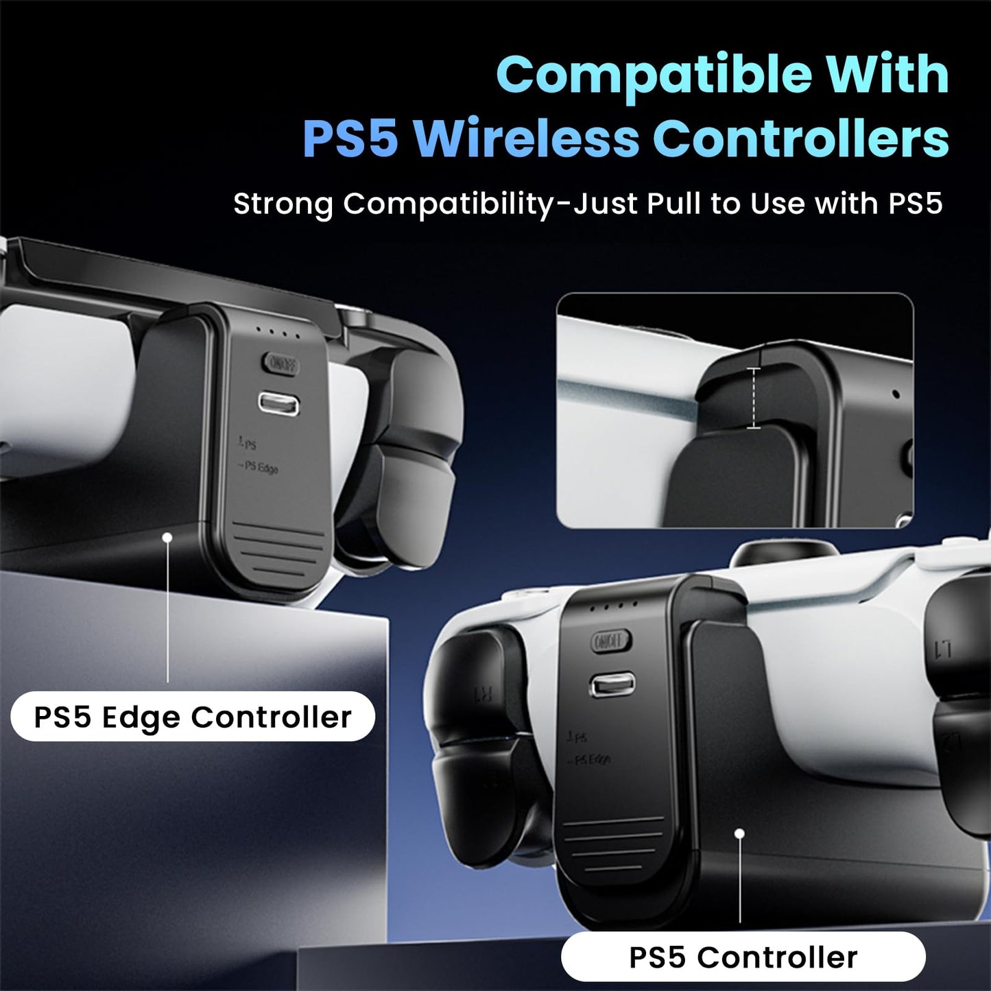 Ps-5 Controller Wireless Charger-Xhiver Portable Battery for DualSense,3500mAh, +15 Hours of Battery Life,Play While Charging&USB-C for Ps-5