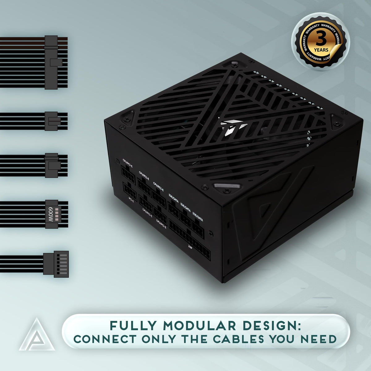 Apevia ATX-SL1000W Soul 1000W Fully Modular Power Supply ATX 3.0 & 3.1 Compatible, PCIe 5.1 12V-2x6 Connector, ATX Active PFC, DC to DC Converter