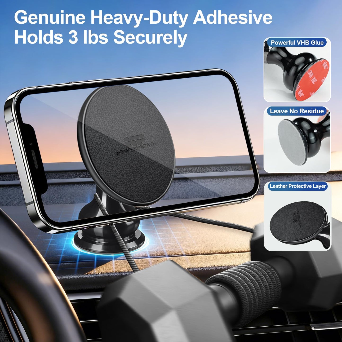 New True Path Ultra-Strong Magnetic Phone Holder for Car Dashboard MagSafe 360° Rotation Aluminum Alloy Metal Car Mount Compatible with iPhone 17 Pro