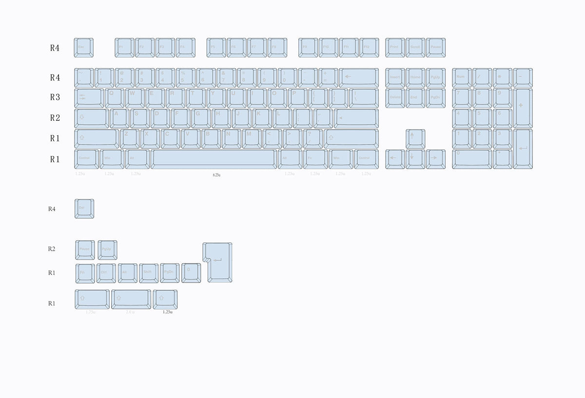 Glacier Frosted Keycaps, PBT, Double Shot, OEM Profile, Shine Through Legends, for Mechanical Keyboard Compatible with 60%/65%/75%/80%/96%/100% (Blue)