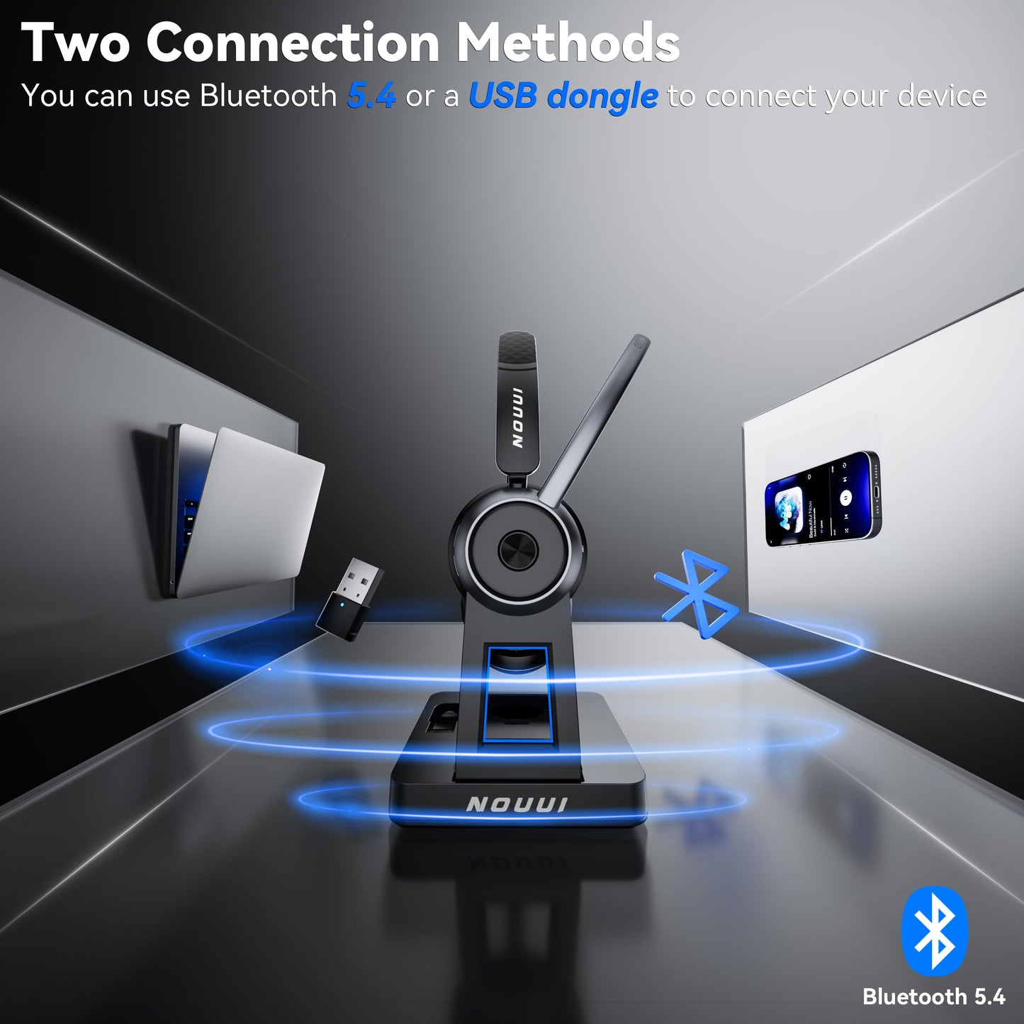 Wireless Headset with Mic for Work, Wireless Headphones with Mic(Noise Cancelling), Bluetooth Headset with Microphone, Mute Button & Charge Base…