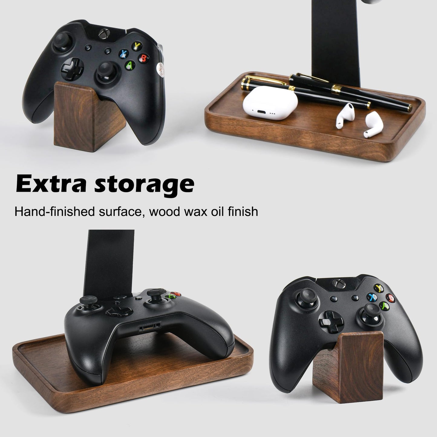 Damuzhi Headphone Stand with Gaming Controller Holder, Walnut Wood Headphone Stand with Gifts for Gamers, Gaming Accessories for Desk