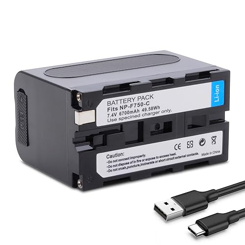 TZRONG 1 Pack NP-F750 6700mAh Battery Replacement of NP-F970 F960 F950 F770 F750 F570 F550, USB-C Fast Charging Rechargeable for LED Light, Camera