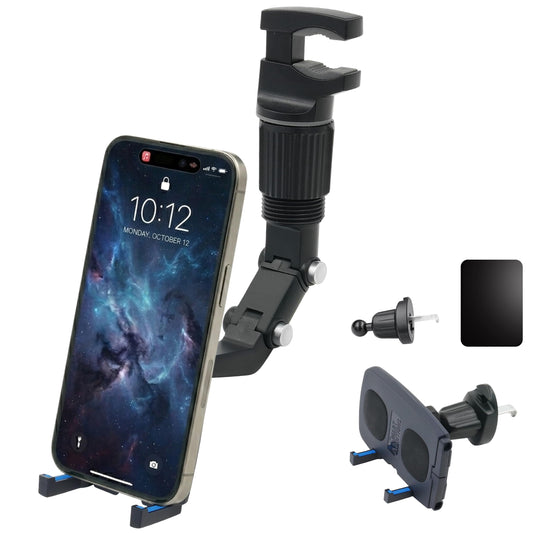 Lounge-IT Car Phone Holder, Magnet+NoSlip Rests, 2-mounts-in-1 Mirror+Vent Mount, Works with iPhone, Samsung Galaxy, Pixel, Motorola, etc, Black