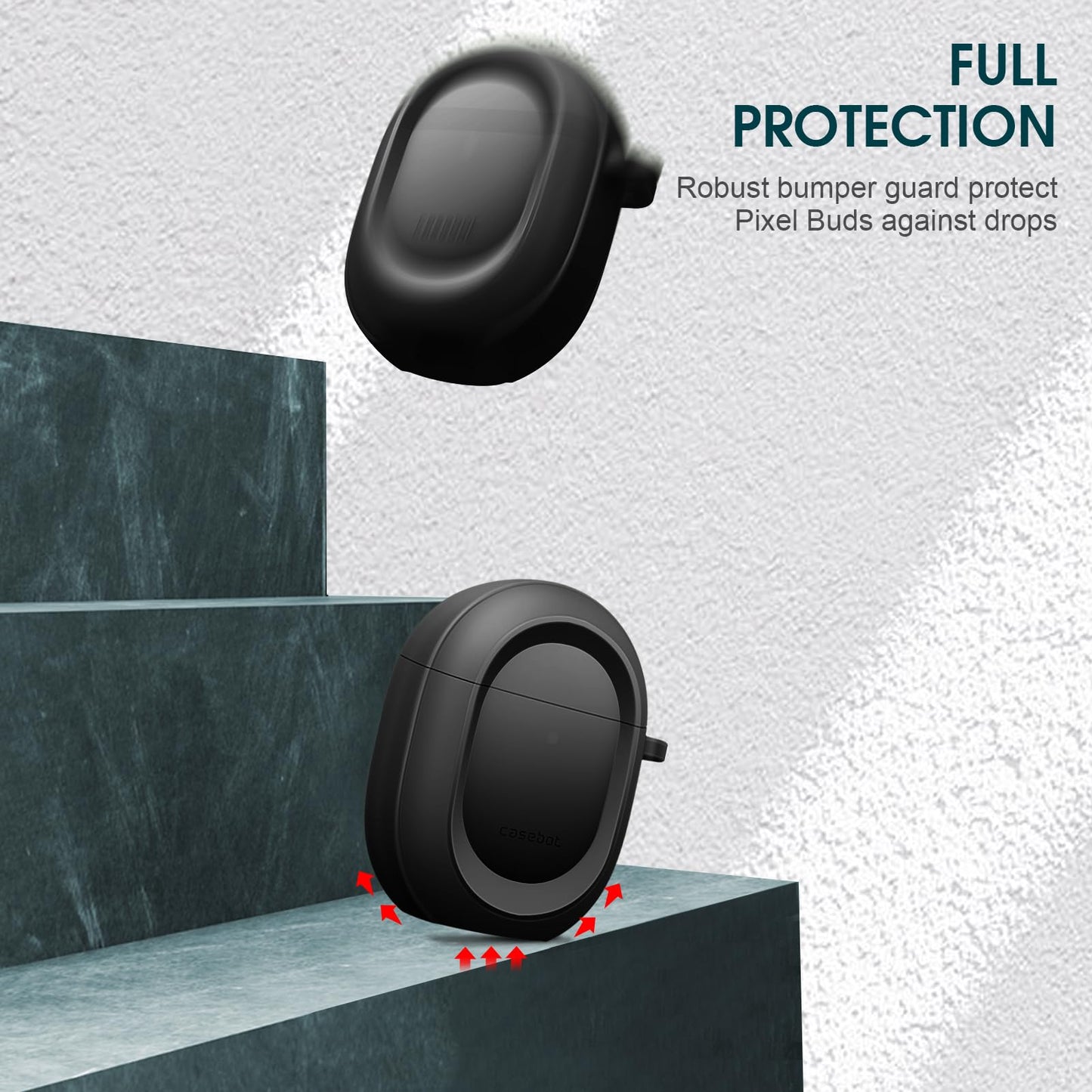 CaseBot Case Cover for Google Pixel Buds Pro 2 (2024) / Google Pixel Buds Pro (2022), Rugged Shield Protective Skin [Front LED Visible], Black