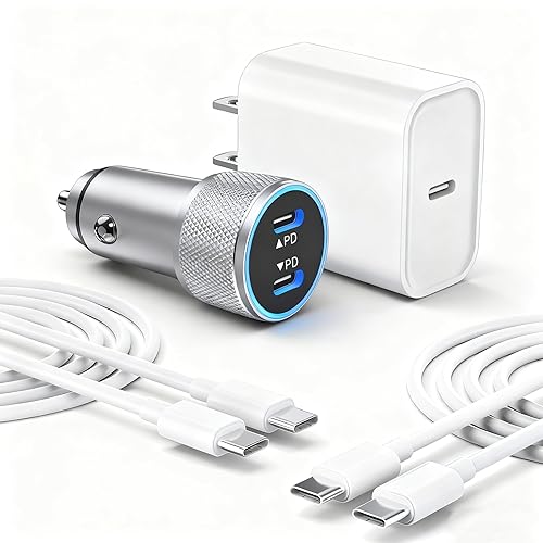 iPhone 17 16 15 Car Charger, 20W Dual Port USBC Fast Car Charger with 20W PD Type C Adapter + 2Pack 3FT USB C to C Charging Cable Fast Charging